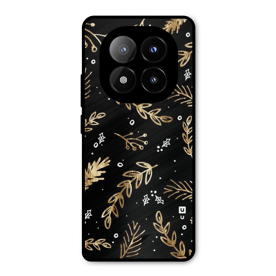 Gold Palm Leaves Metal Back Case for Redmi Note 14 Pro Plus 5G