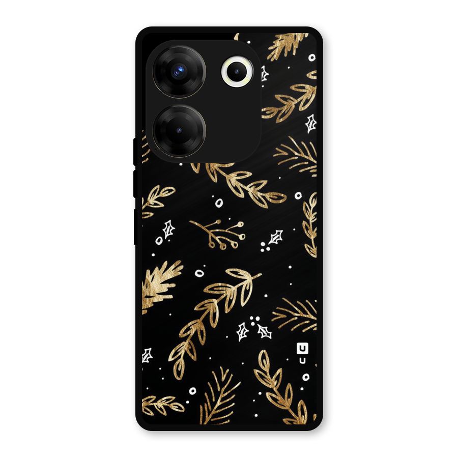 Gold Palm Leaves Metal Back Case for Tecno Camon 20