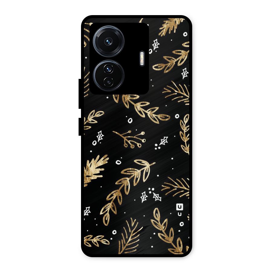 Gold Palm Leaves Metal Back Case for Vivo T1 Pro