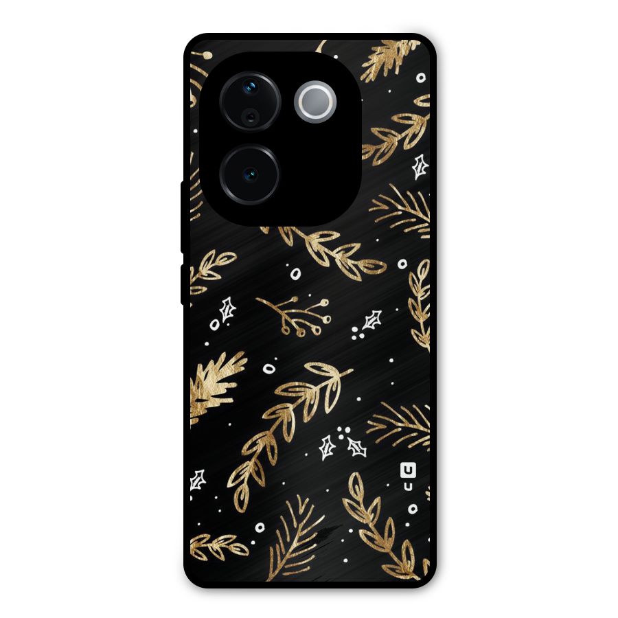 Gold Palm Leaves Metal Back Case for Vivo T3 Pro