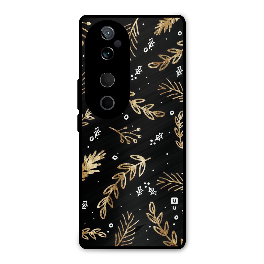 Gold Palm Leaves Metal Back Case for Vivo T3 Ultra
