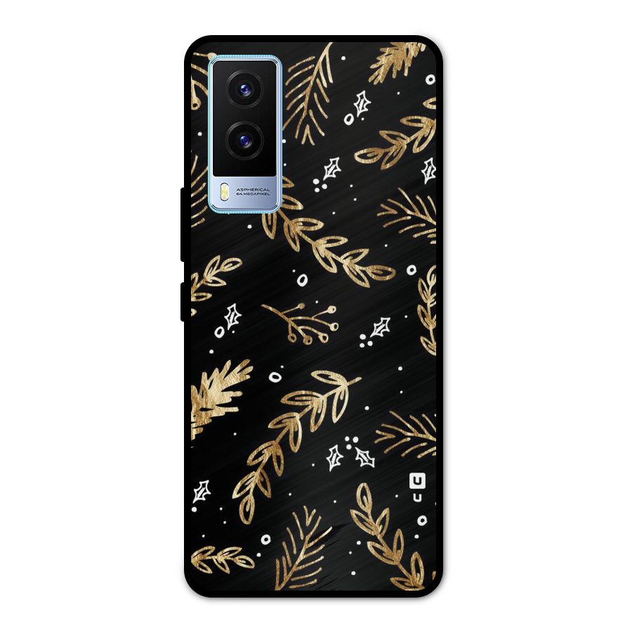 Gold Palm Leaves Metal Back Case for Vivo V21e 5G