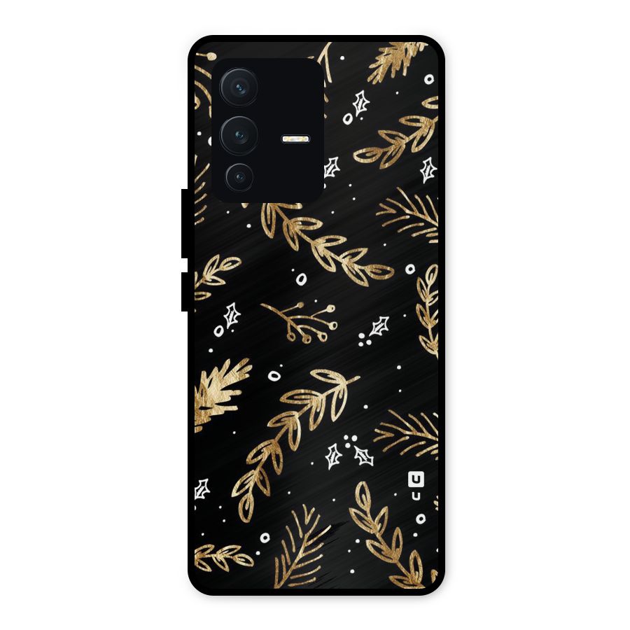 Gold Palm Leaves Metal Back Case for Vivo V23 5G