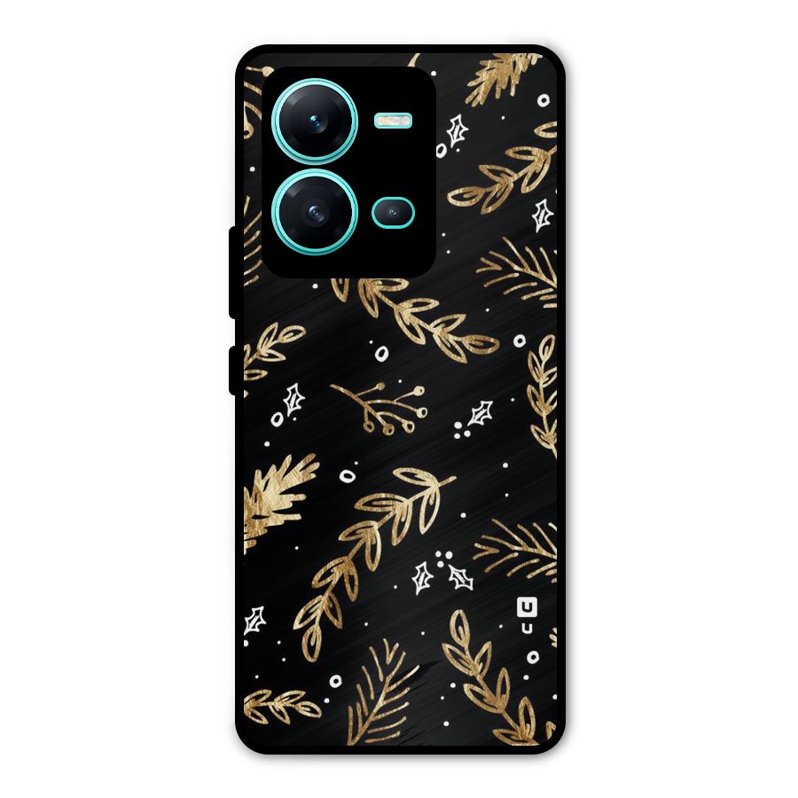 Gold Palm Leaves Metal Back Case for Vivo V25