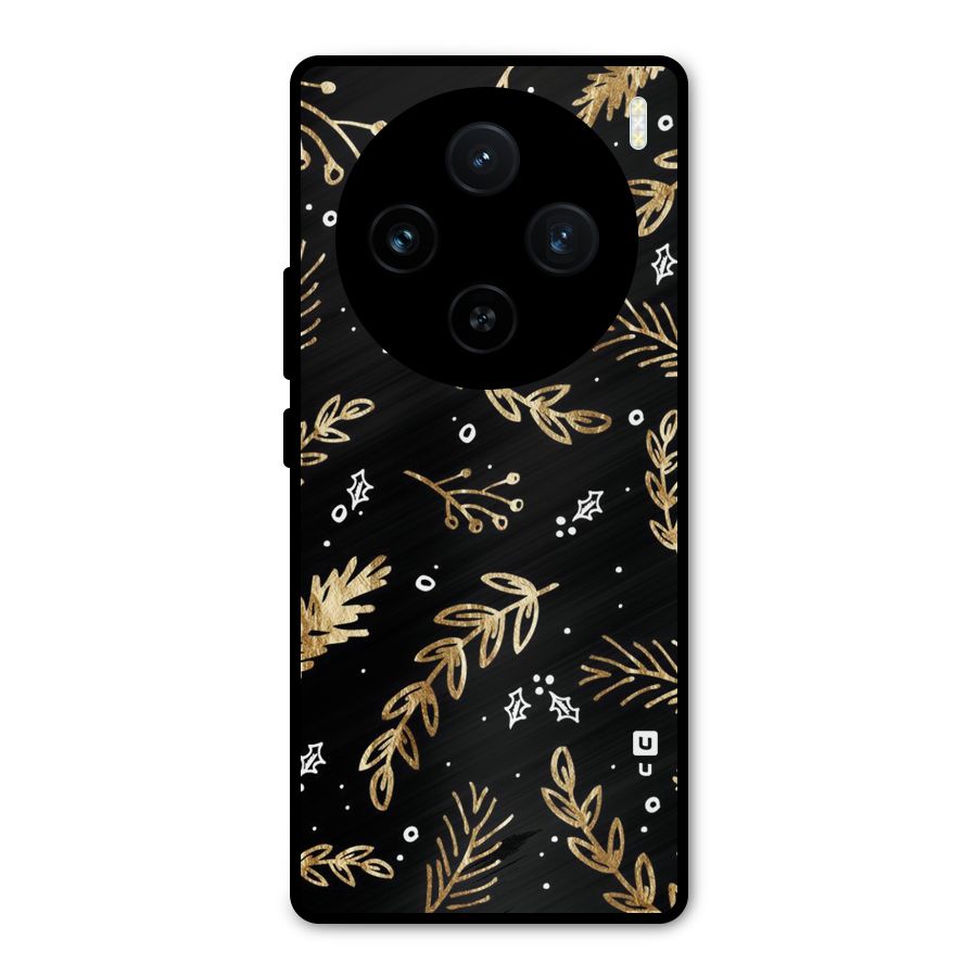 Gold Palm Leaves Metal Back Case for Vivo X100