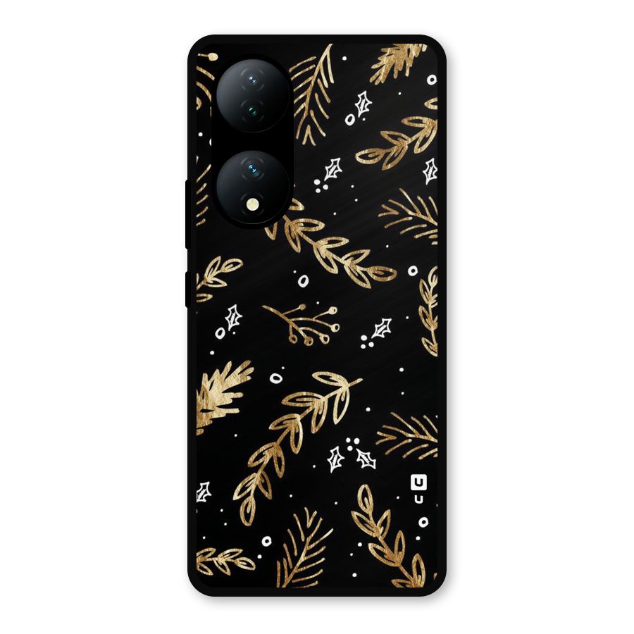 Gold Palm Leaves Metal Back Case for Vivo Y100a