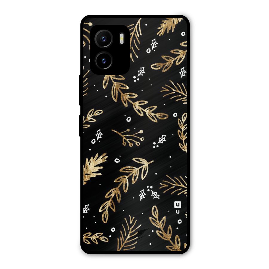 Gold Palm Leaves Metal Back Case for Vivo Y15s