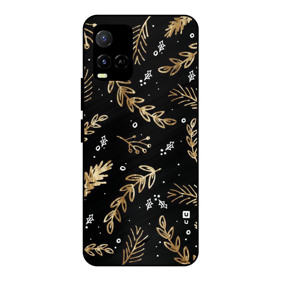 Gold Palm Leaves Metal Back Case for Vivo Y21T