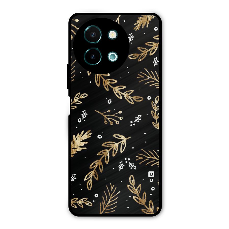 Gold Palm Leaves Metal Back Case for Vivo Y58