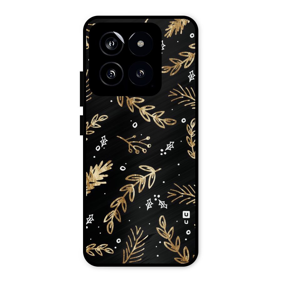 Gold Palm Leaves Metal Back Case for Xiaomi 14