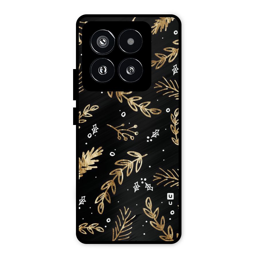 Gold Palm Leaves Metal Back Case for Xiaomi 14 Pro