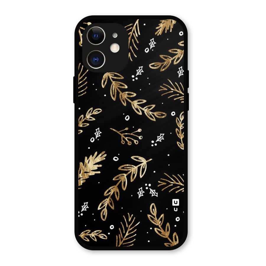 Gold Palm Leaves Metal Back Case for iPhone 12