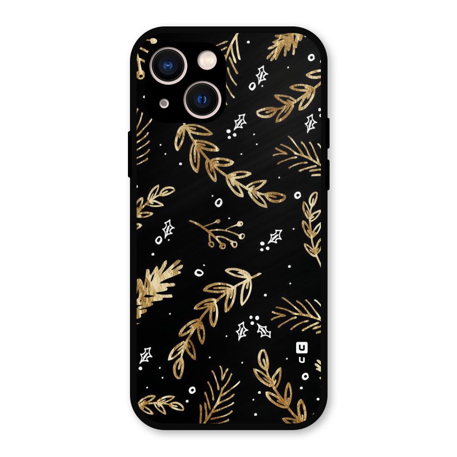 Gold Palm Leaves Metal Back Case for iPhone 13