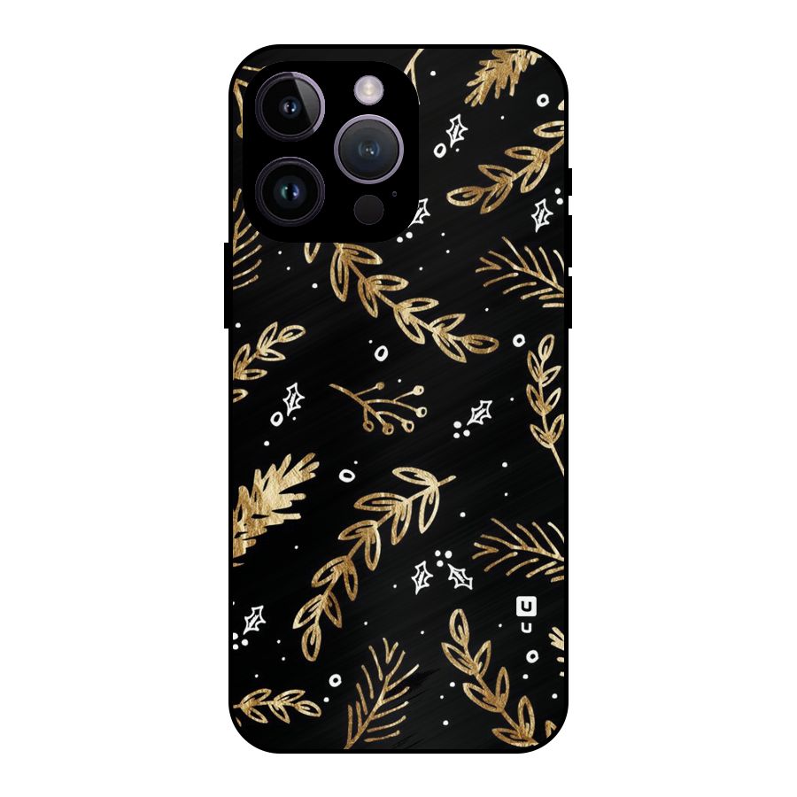 Gold Palm Leaves Metal Back Case for iPhone 14 Pro Max