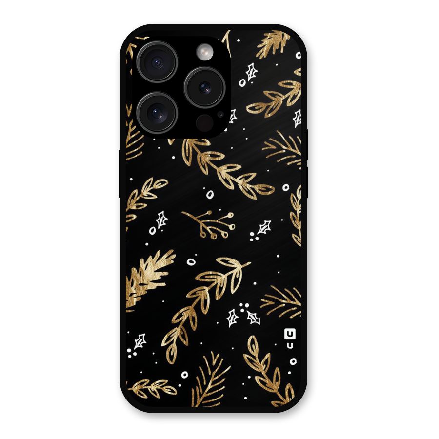 Gold Palm Leaves Metal Back Case for iPhone 15 Pro