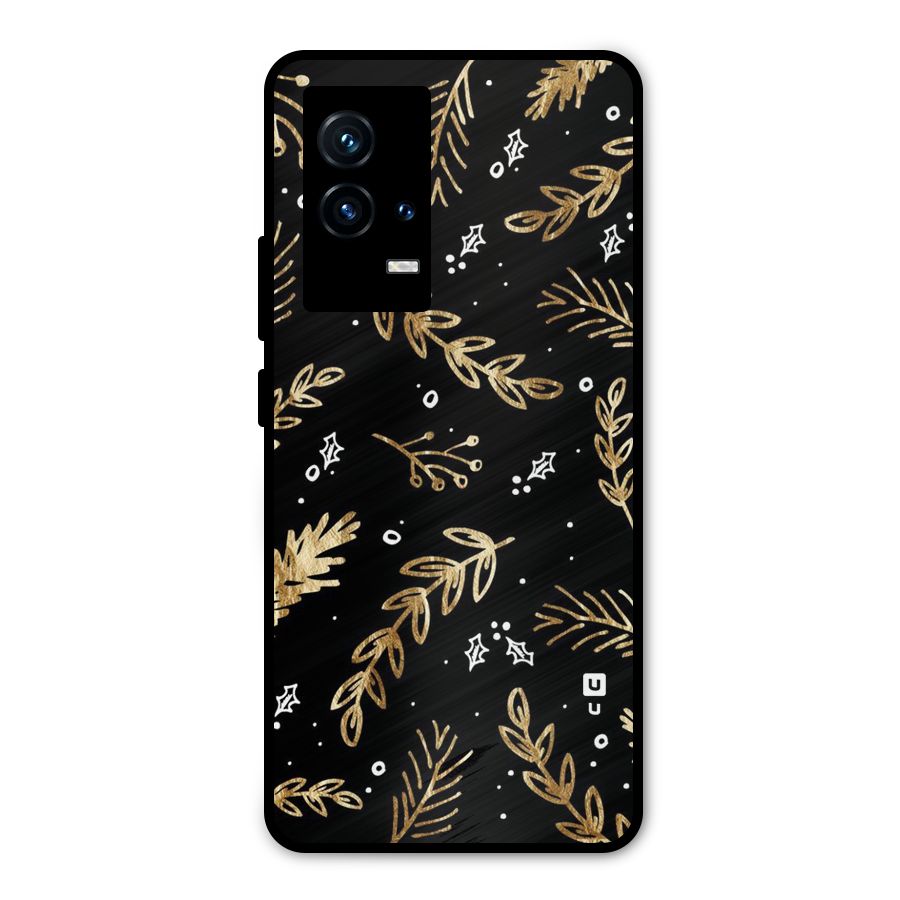 Gold Palm Leaves Metal Back Case for iQOO 9 5G