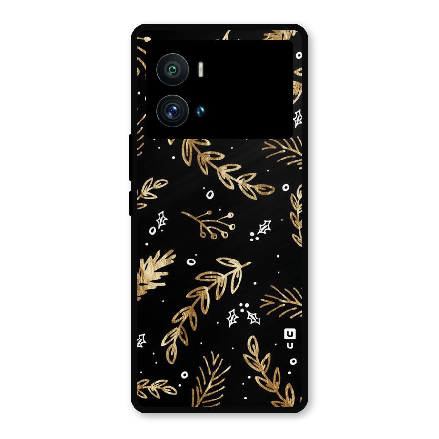 Gold Palm Leaves Metal Back Case for iQOO 9 Pro