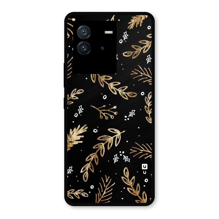 Gold Palm Leaves Metal Back Case for iQOO Neo 6 5G
