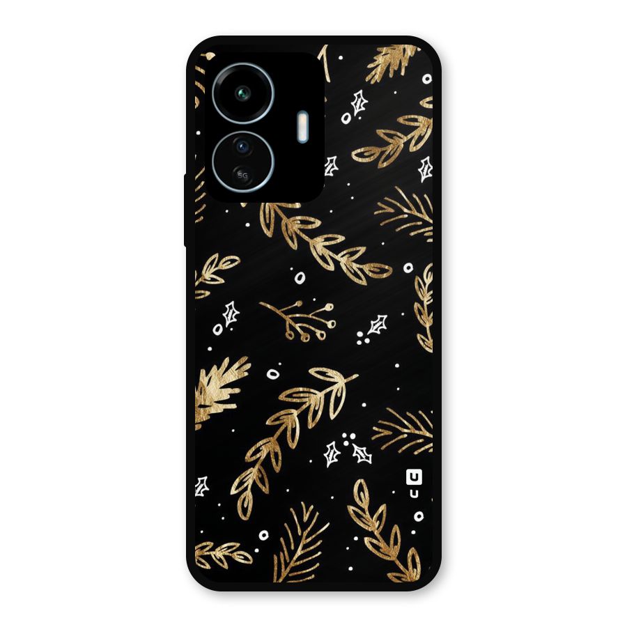 Gold Palm Leaves Metal Back Case for vivo iQOO Z6 Lite 5G