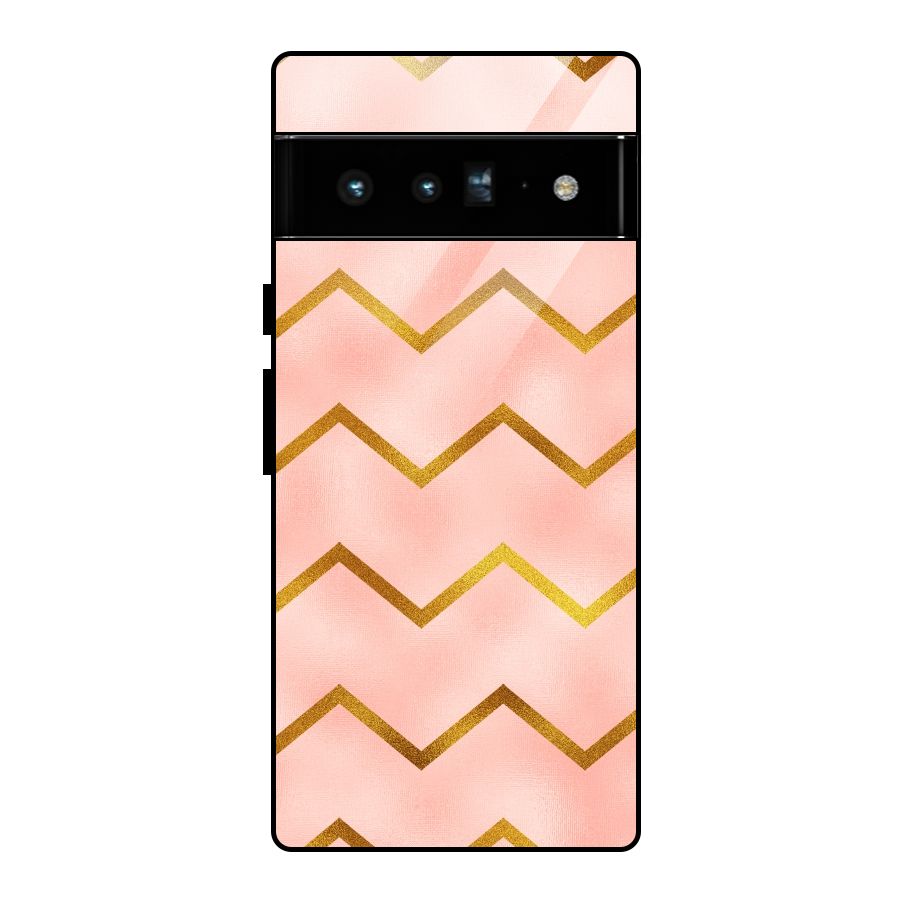 Gold Pink Pattern Glass Back Case for Google Pixel 6 Pro