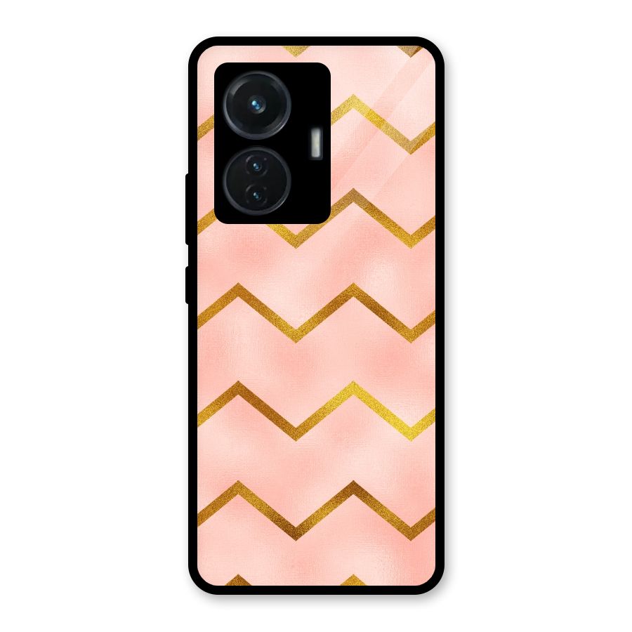 Gold Pink Pattern Glass Back Case for Vivo T1 44W