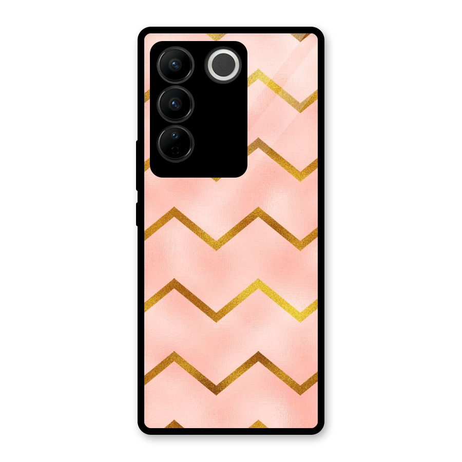 Gold Pink Pattern Glass Back Case for Vivo V27 Pro