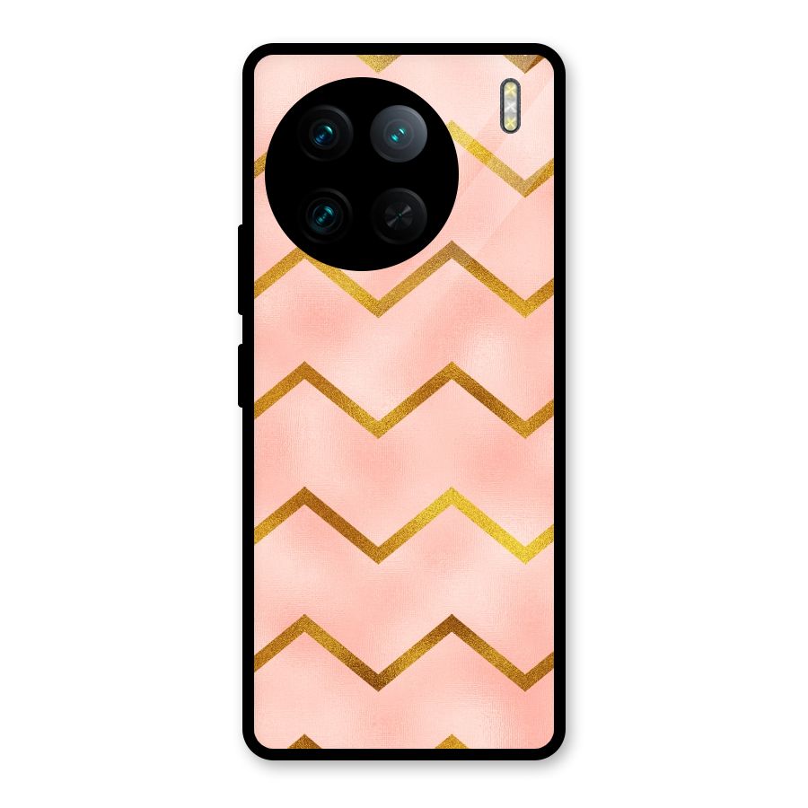 Gold Pink Pattern Glass Back Case for Vivo X90 Pro
