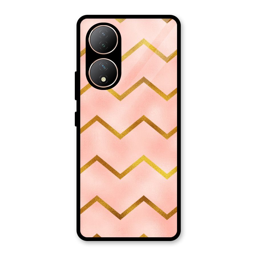 Gold Pink Pattern Glass Back Case for Vivo Y100A