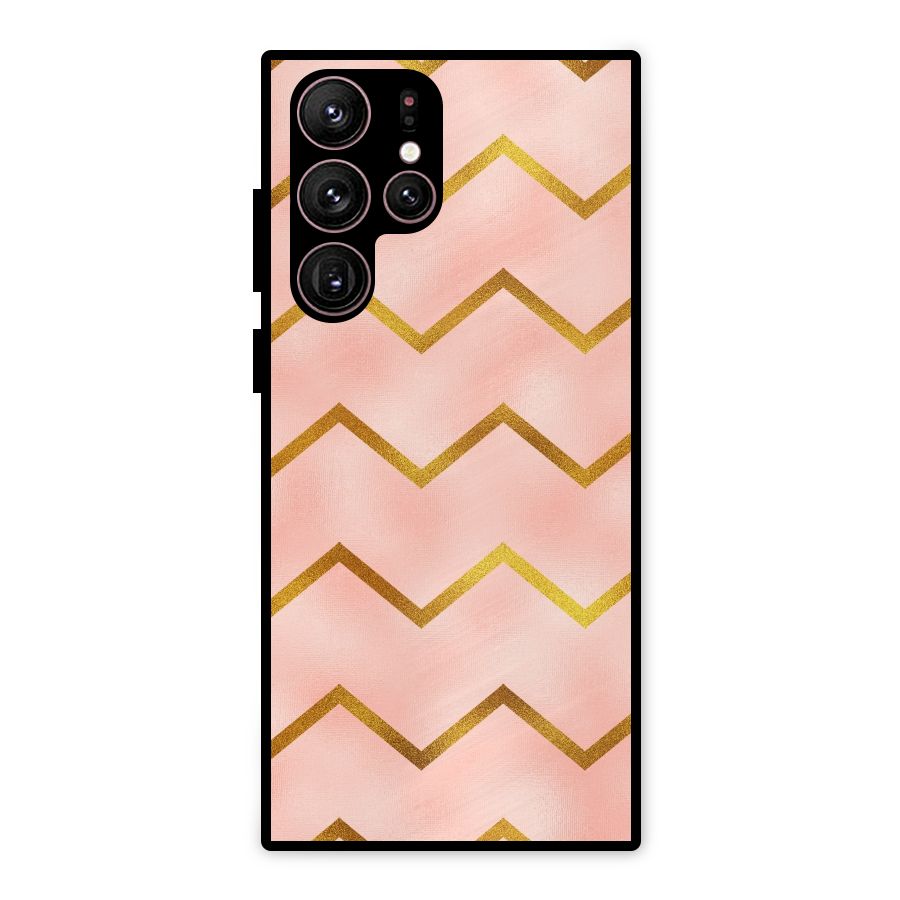 Gold Pink Pattern Metal Back Case for Galaxy S22 Ultra 5G