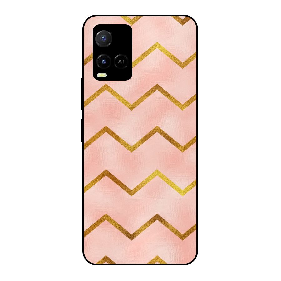Gold Pink Pattern Metal Back Case for Vivo Y21G