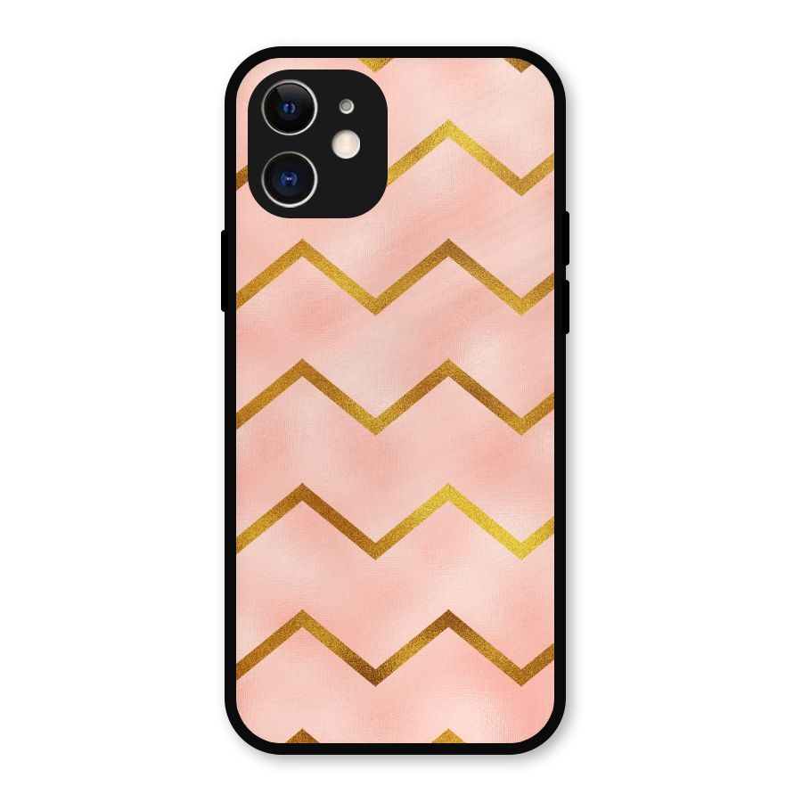 Gold Pink Pattern Metal Back Case for iPhone 12