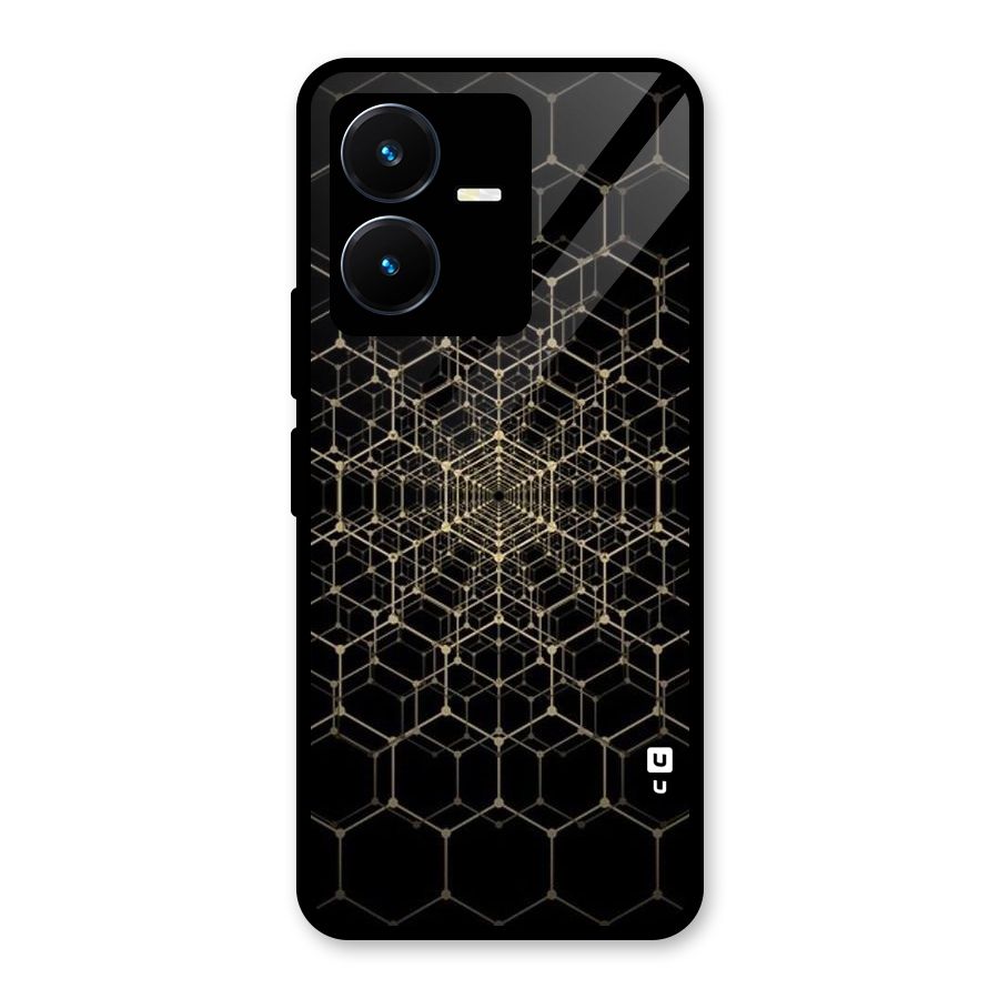 Gold Web Glass Back Case for Vivo Y22s