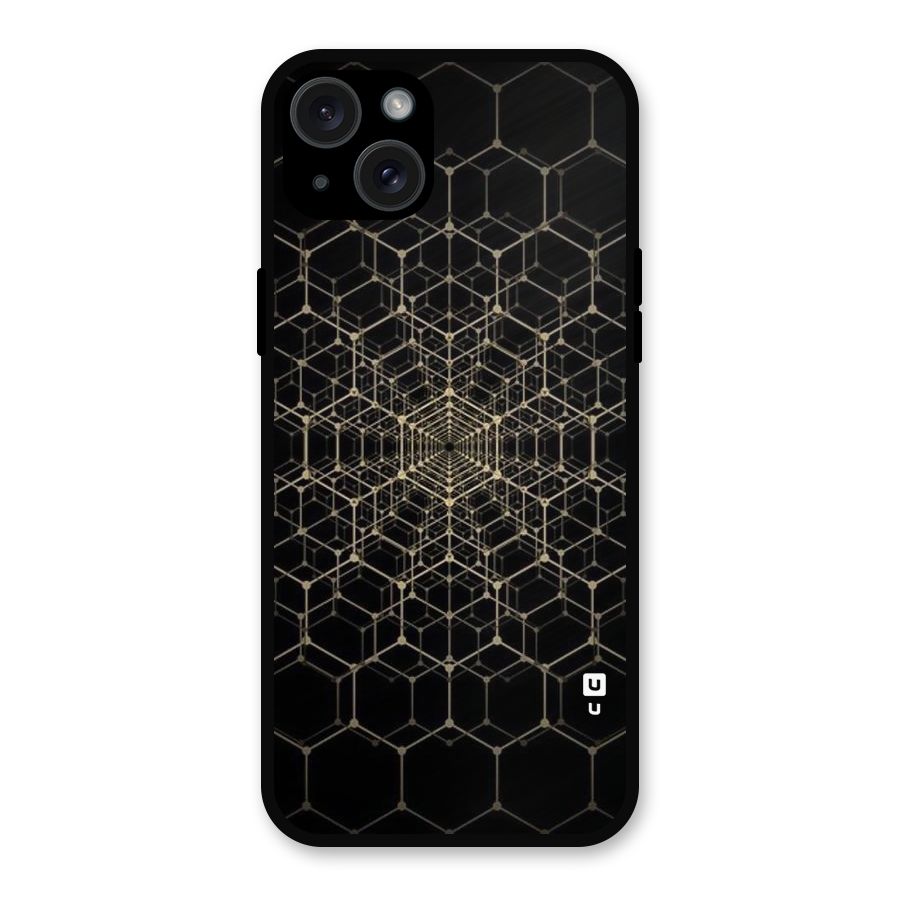 Gold Web Metal Back Case for iPhone 15 Plus