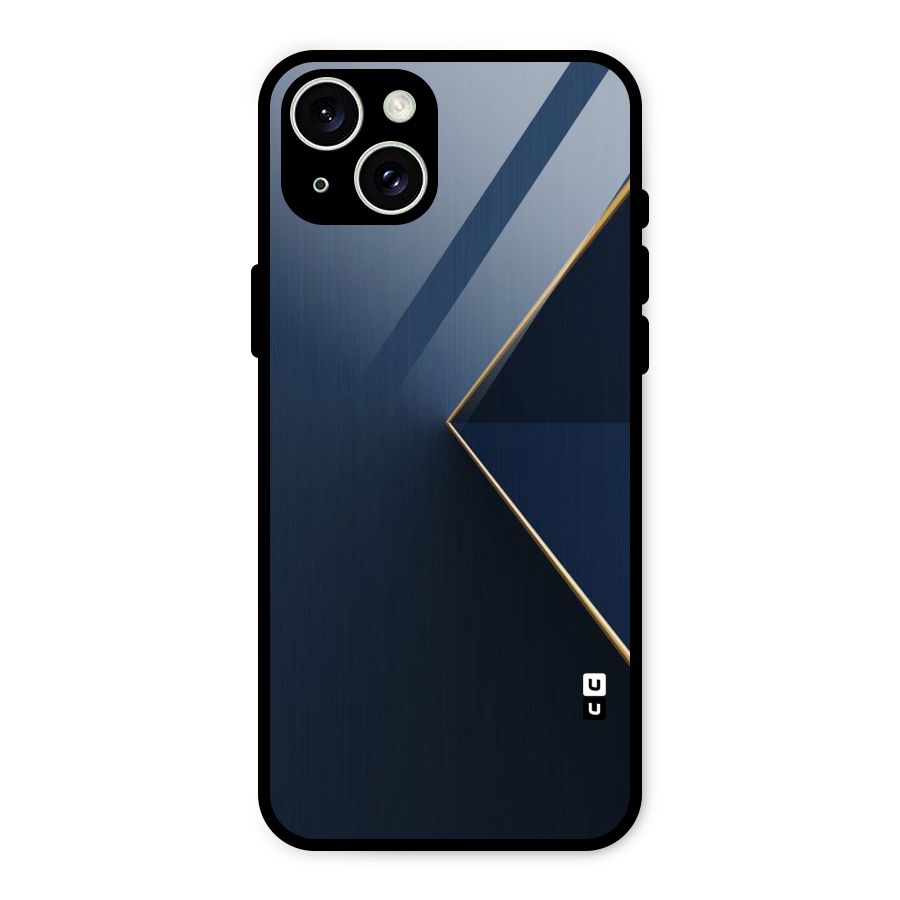 Golden Blue Triangle Glass Back Case for iPhone 15 Plus