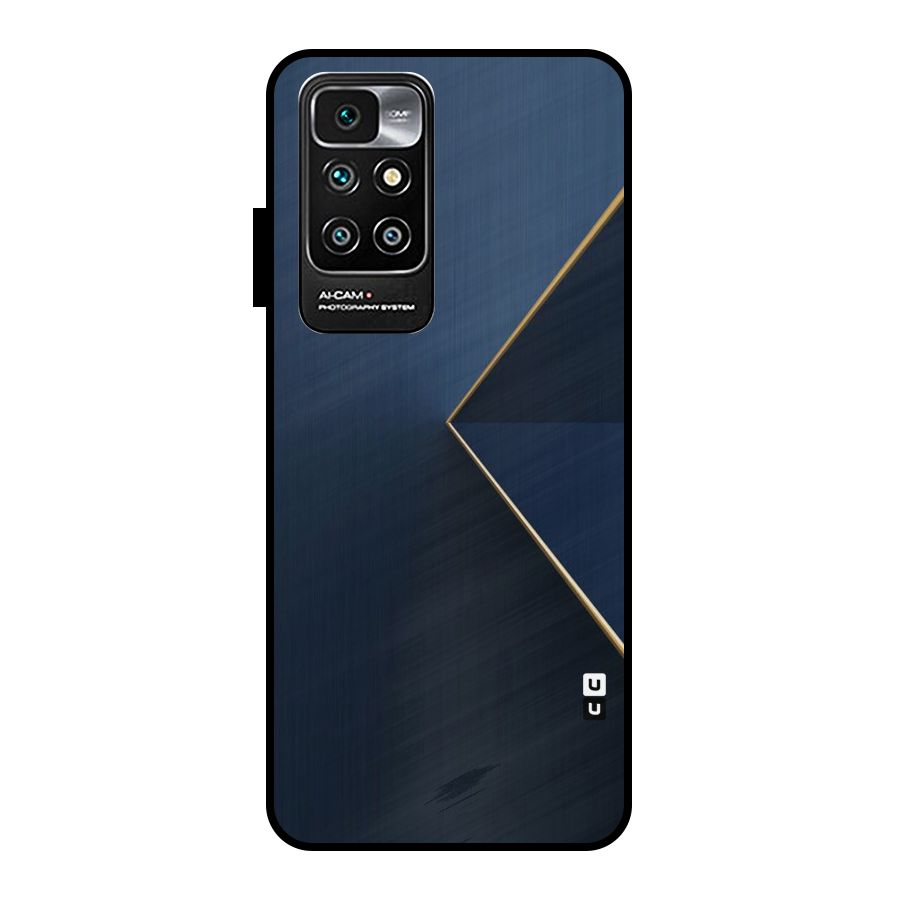 Golden Blue Triangle Metal Back Case for Redmi 10 Prime