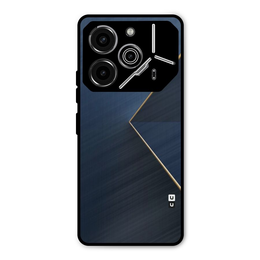 Golden Blue Triangle Metal Back Case for Tecno Pova 6 Pro