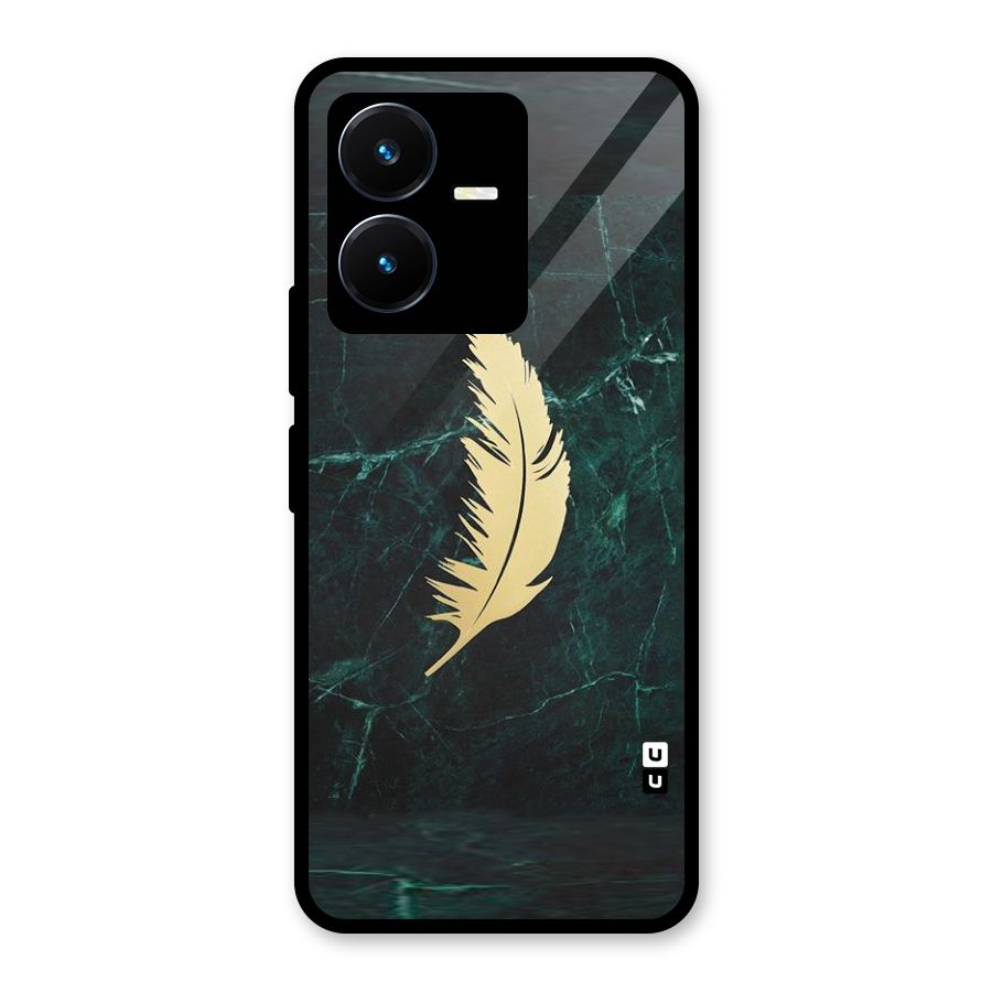 Golden Feather Glass Back Case for Vivo Y22s