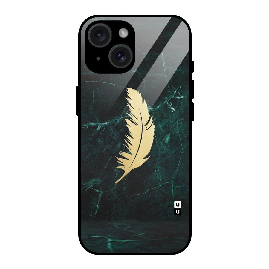 Golden Feather Glass Back Case for iPhone 15