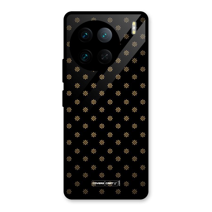 Golden Flowers Glass Back Case for Vivo X90 Pro