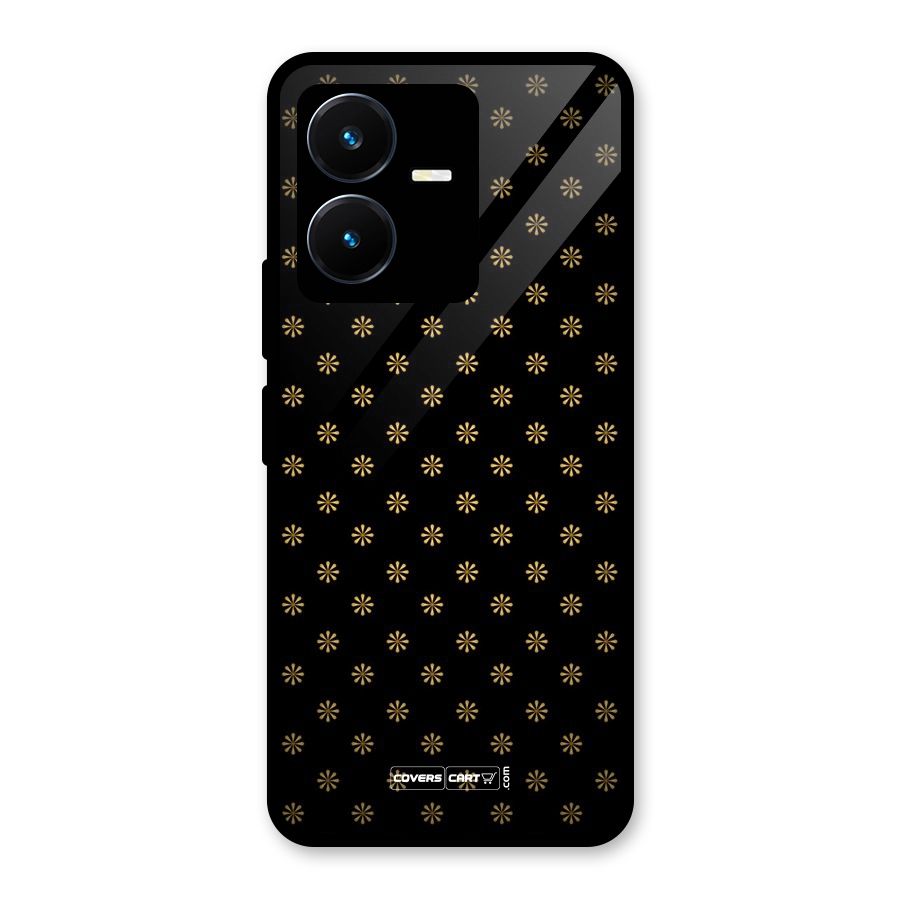 Golden Flowers Glass Back Case for Vivo Y22s