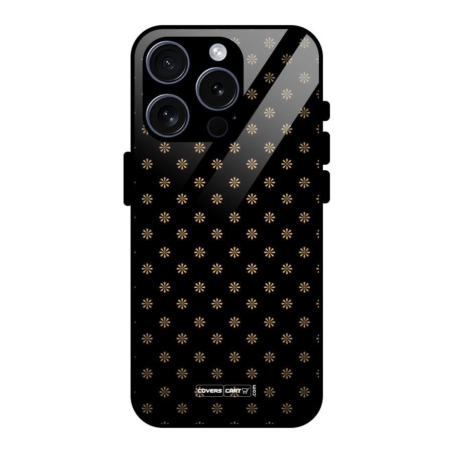 Golden Flowers Glass Back Case for iPhone 15 Pro