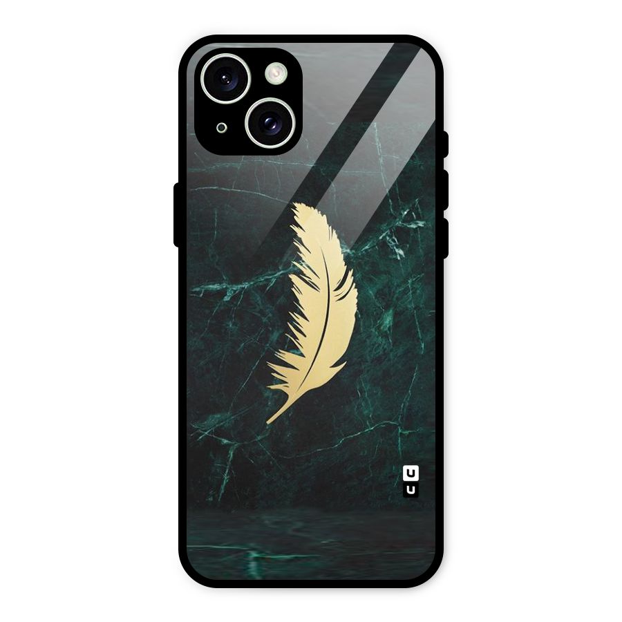 Golden Leaf Glass Back Case for iPhone 15 Plus