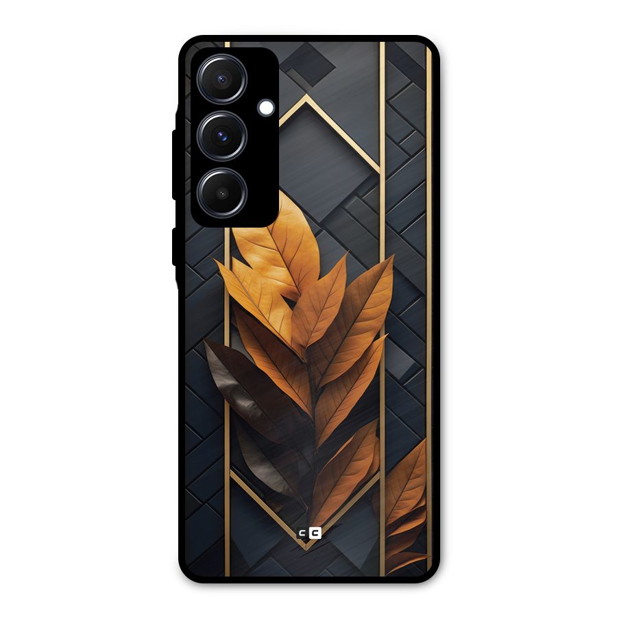 Golden Leaf Pattern Metal Back Case for Galaxy A55