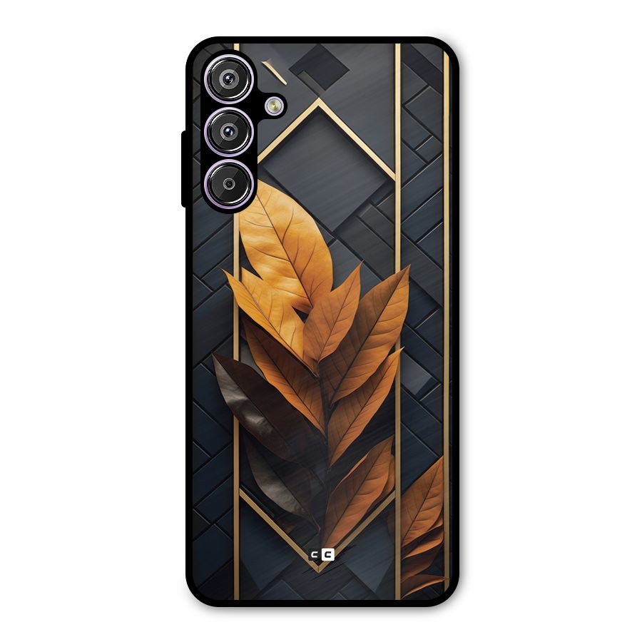 Golden Leaf Pattern Metal Back Case for Galaxy F15