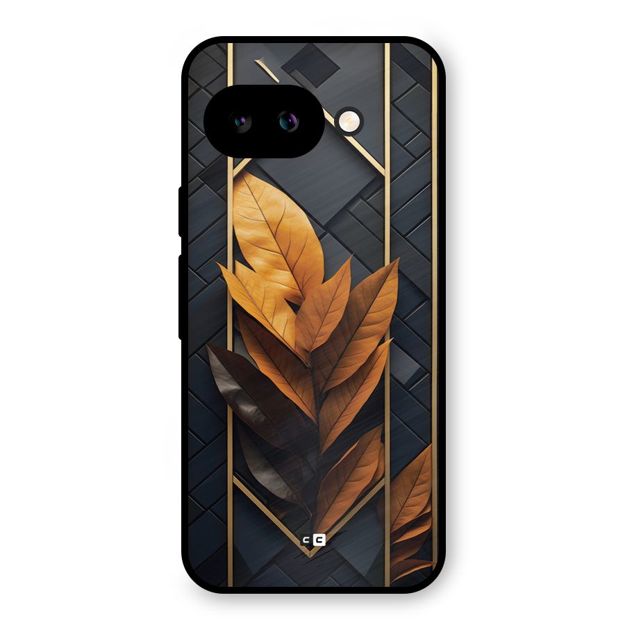 Golden Leaf Pattern Metal Back Case for Google Pixel 9a