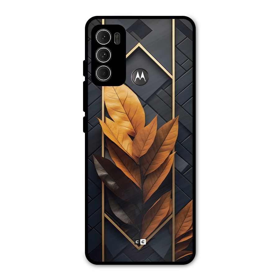 Golden Leaf Pattern Metal Back Case for Moto G60