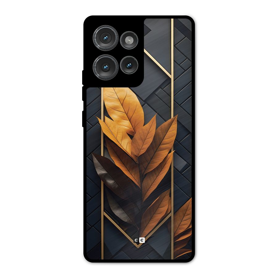 Golden Leaf Pattern Metal Back Case for Motorola Edge 50