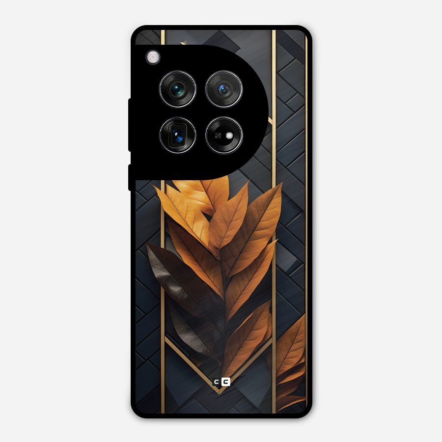 Golden Leaf Pattern Metal Back Case for OnePlus 12