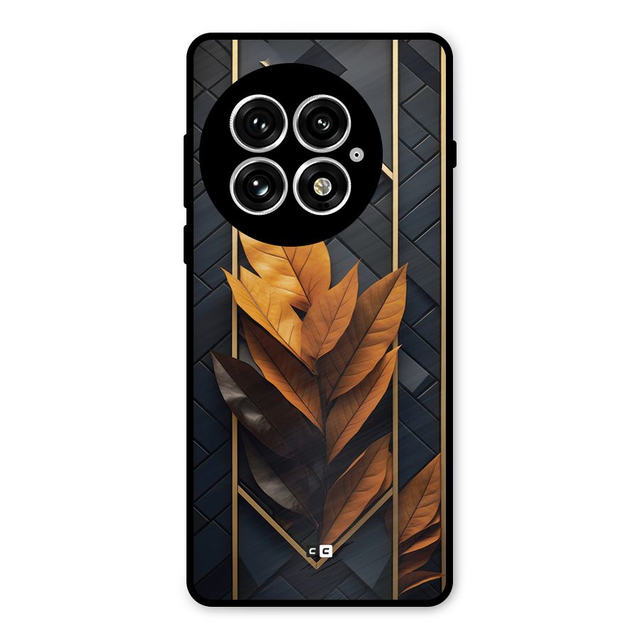 Golden Leaf Pattern Metal Back Case for OnePlus 13