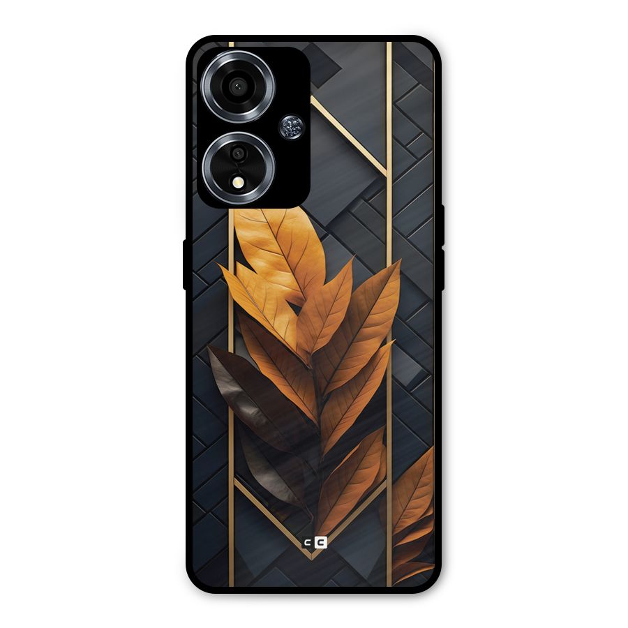 Golden Leaf Pattern Metal Back Case for Oppo A59